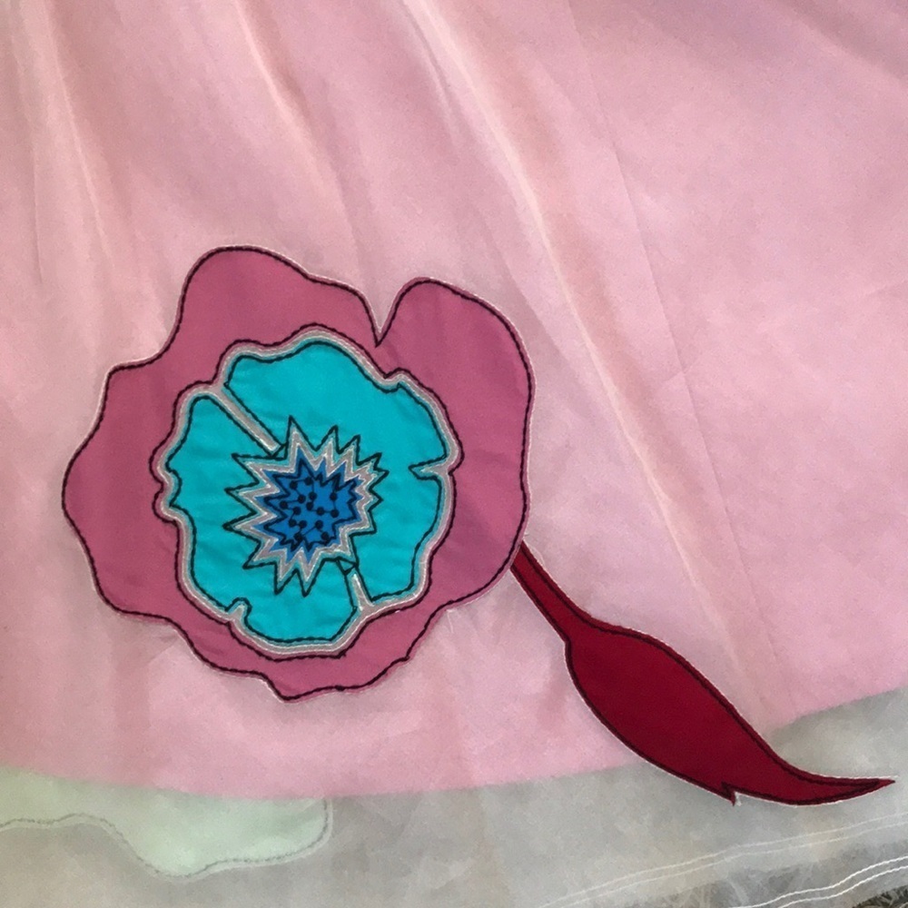 NWT Plenty by Tracy Reese Silk Mesh Floral A-Line Midi Skirt Pink Size 0 - Picture 4 of 7